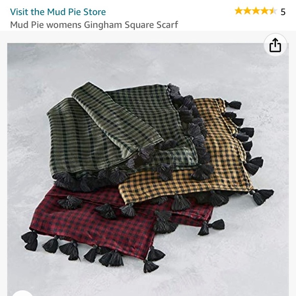 Mud Pie Gingham Square 100% Viscose Scarf, Burgundy & Black, 50” x50”, NWT - Picture 8 of 9